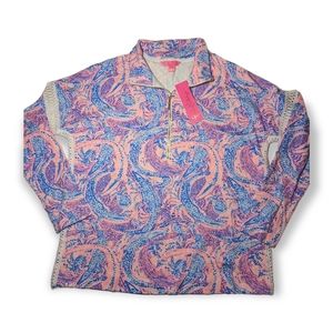 Lilly Pulitzer Pink & Blue Paisley Half-Zip Sweatshirt
